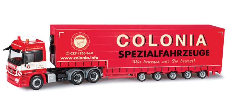 Mercedes-Benz Actros L Tractor w/Curtain Semi Trailer - Assembled -- Colonia (red, white, black, German Lettering)