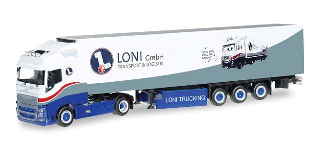 Volvo FH GL Semi Tractor w/Van Trailer - Assembled -- Loni Trucks (white, gray, blue, German Lettering)