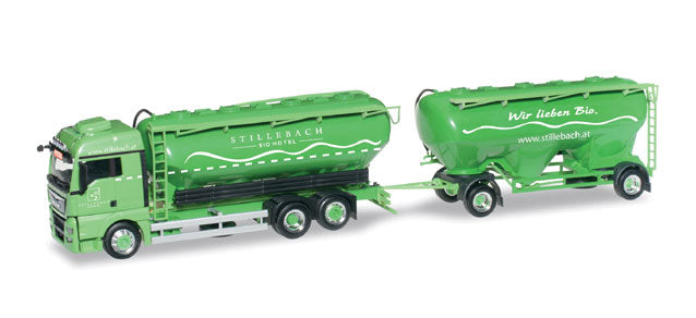 MAN TGX XLX Euro 6 Tractor w/2 Bulk Tank Trailers - Assembled -- Melmer (green, white, German Lettering)