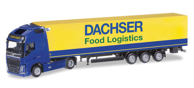 Volvo FH GL XL Tractor w/Reefer Trailer - Assembled -- Dachser Food Logistics (yellow, blue)