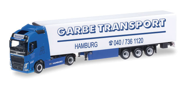 Volvo FH GL Tractor w/Reefer Trailer - Assembled -- Garbe Transport (white, blue, German Lettering)