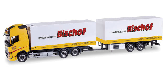 Volvo FH GI XL Box Truck w/Trailer - Assembled -- Bischof (white, yellow, German Lettering)