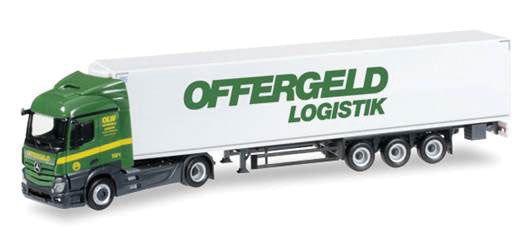 Mercedes-Benz Actros Semi Tractor w/Reefer Trailer - Assembled -- Offergeld (green, yellow, white, German Lettering)