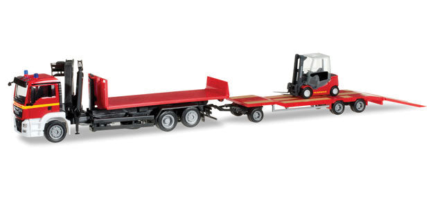MAN TGS Roll-Off Truck w/Tu-3 Trailer & Forklift  - Assembled -- Red, White