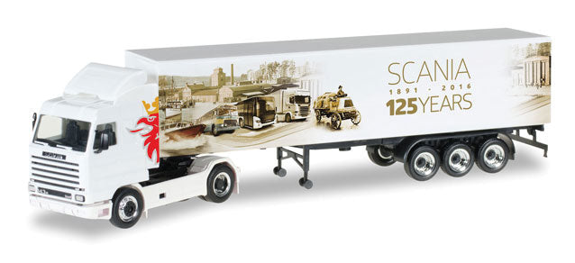 Scania 141 Tractor w/Van Trailer - Assembled -- Scania (125th Anniversary, white, red, sepia)