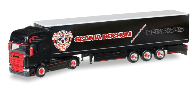 Scania R13 Tractor w/Van Trailer - Assembled -- Heinrichs (black, red, German Lettering)