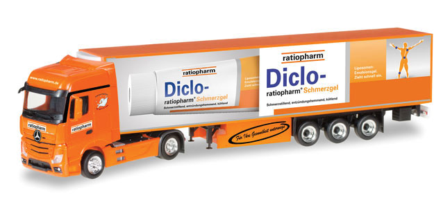 Mercedes-Benz Actros Tractor w/Trailer - Assembled -- Ratiopharm (orange, white, German Lettering)