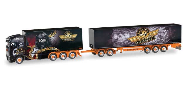Volvo FH Delivery Truck w/Trailer - Assembled -- Makela (black, yellow, gold, German Lettering)