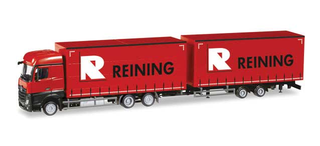Mercedes-Benz Actros Bigspace Curtain Truck, Canvas Trailer - Assembled -- Reining (red, white, German lettering)