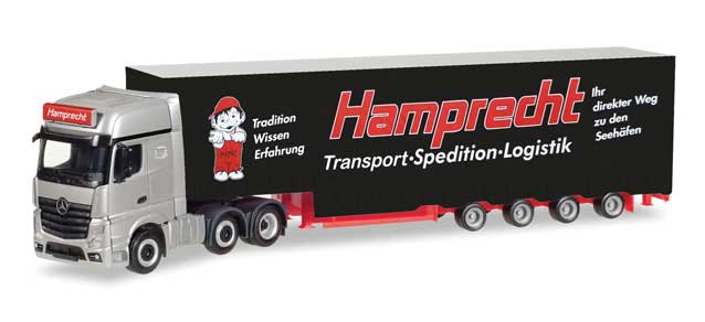 Mercedes-Benz Actros Gigaspace Tractor, Van Trailer - Assembled -- Hamprecht (black, red, white, German Lettering)