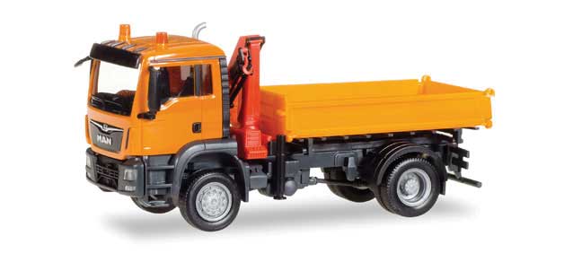 MAN TGS M 3-Way Dump Truck with Hoist - Assembled -- Yellow, Black