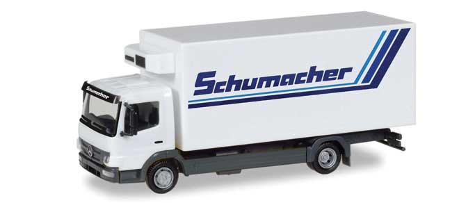 Mercedes-Benz Atego Box-Body Reefer Delivery Truck - Assembled -- Schumacher (white, blue, German Lettering)