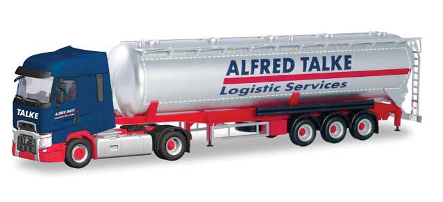 Renault T Tractor with Silo Trailer - Assembled -- Alfred Talke (blue, gray, white, English Lettering)