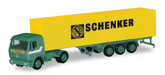 Mercedes-Benz S Tractor with Dry Van Trailer - Assembled -- Schenker (green, yellow, German Lettering)