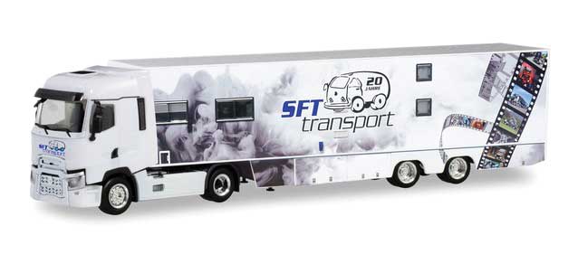Renault T Tractor with Van Trailer - Assembled -- SFT Transport (white, gray, film graphics, German Lettering)