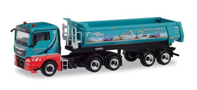 MAN TGX XL Tractor with Dump Trailer - Assembled -- Schmuttermair (blue, red, black, German Lettering)