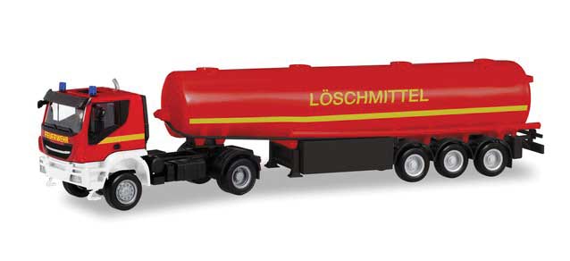 Iveco Trakker Tractor with Tank Trailer - Assembled -- Fire Department (red, white, yellow, German Lettering)