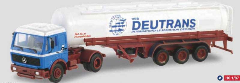 Mercedes-Benz Tractor with Tank Trailer - Assembled -- VEB Deutrans (blue, red, white, German Lettering)