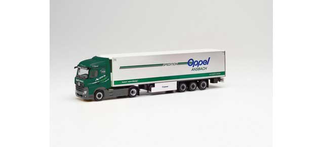 Mercedes-Benz Actros Tractor with Van Trailer - Assembled -- Oppel Ansbach (white, green, German Lettering)