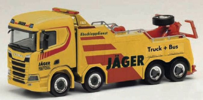 Scania CS 20 EMPL Heavy-Duty Tow Truck - Wrecker - Assembled -- Jager (yellow, red, black, German Lettering)
