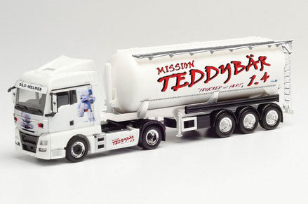 MAN TGX XLX Tractor with Silo Trailer - Assembled -- Melmer (white, red, German Lettering)