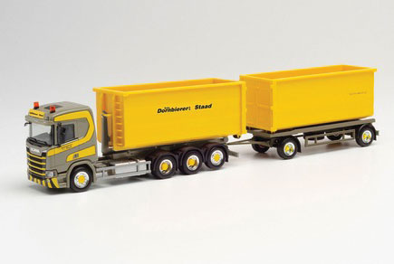 Scania CR HD Tump Truck with Trailer - Assembled -- Dormbierer (gray, yellow, German Lettering)