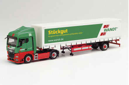 MAN TGX GM Tractor with Curtain Trailer - Assembled -- Wandt (green, white, red, German Lettering)
