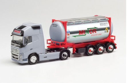 Volvo FH Tractor with Container Trailer and Load - Assembled -- Minor (silver, red, German Lettering)