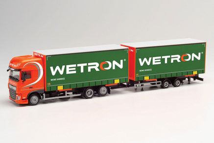 DAF XF Euro 6 Curtain Truck with Trailer - Assembled -- Wetron (green, red, white, German Lettering)