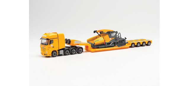 Mercedes-Benz Actros Heavy Haul Tractor, Volgele 1900-3i Paver Tractor on Lo -- Max Bogl (yellow, red, German Lettering)