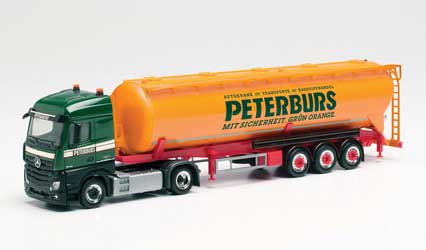 Mercedes-Benz Tractor with Bulk Tank Trailer - Assembled -- Peterburs (green, yellow, red, German Lettering)