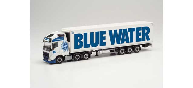 Volvo Tractor with Reefer Trailer - Assembled -- Blue Water (white, blue, German Lettering)