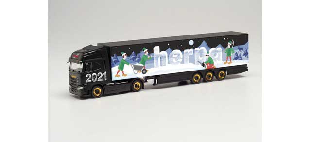 Iveco S-Way Tractor with Van Trailer - Assembled -- Christmas 2021 (black, white, blue)