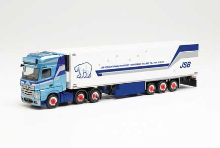 Mercedes-Benz Actros Gigaspace Tractor w/Van Trailer - Assembled -- JSB Transport (blue, white, German Lettering)