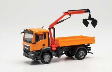 MAN TGS 3-Way Dump Truck w/Clamshell - Assembled -- Orange
