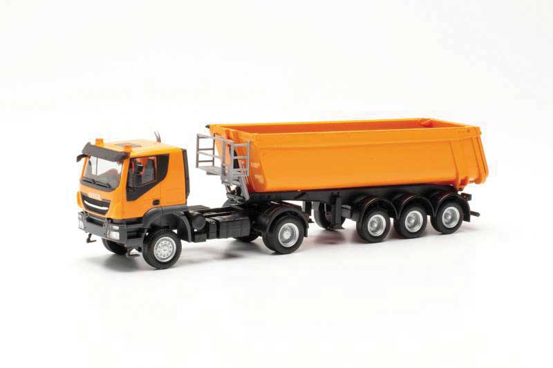 Iveco Trakker Tractor with Dump Trailer - Assembled -- Orange, Black
