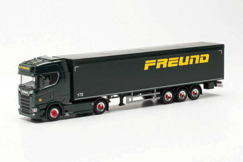 Scania CS 20 Tractor w/Walking Floor Trailer - Assembled -- Freund (black, yellow, German Lettering)