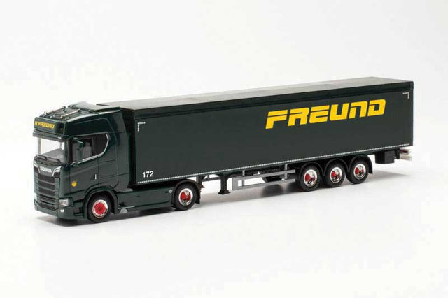 Scania CS 20 Tractor w/Walking Floor Trailer - Assembled -- Freund (black, yellow, German Lettering)