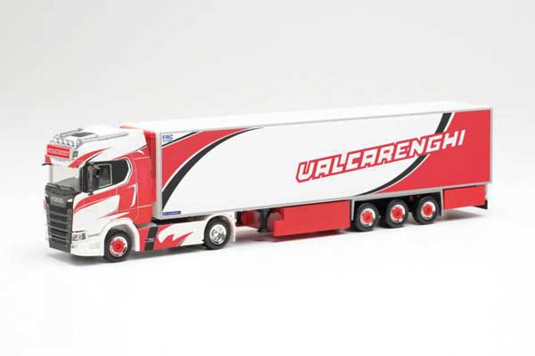 Scania CS 20 Tractor with Reefer Trailer - Assembled -- Valcarenghi (white, red, German Lettering)