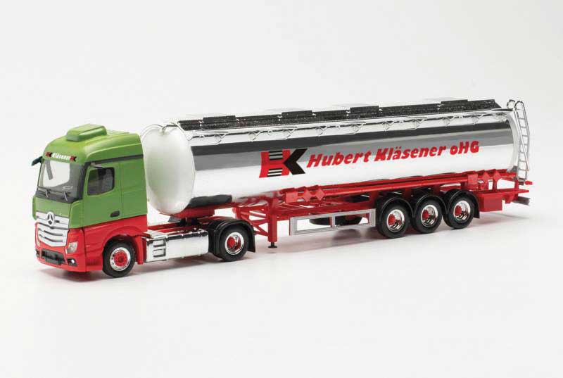 Mercedes-Benz Actros Tractor with Tank Trailer - Assembled -- Hubert Klasener (red, chrome, green, German Lettering)