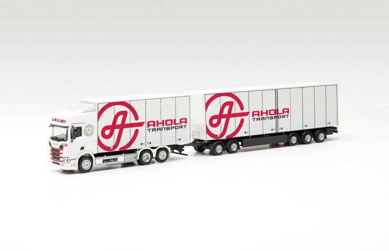 Scania CS 20 Swedish Box Truck with Trailer - Assembled -- Ahola Transport (white, pink, German Lettering)