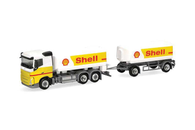 Volvo FH Tank Truck and Trailer - Assembled -- Shell (white, yellow, red)