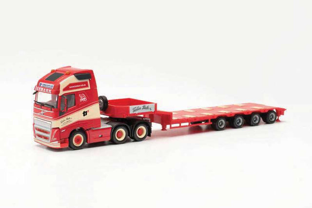 Volvo FH XL Tractor with Lowboy Trailer - Assembled -- Torben Rafn (red, white, German Lettering)