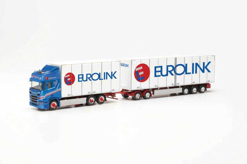 Scania CR 20 HD Swedish Box Truck and Trailer - Assembled -- Eurolink (white, blue, red, German Lettering)