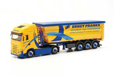 Iveco S-Way Tractor with Dump Trailer - Assembled -- Ernst Franke (yellow, blue, German Lettering)