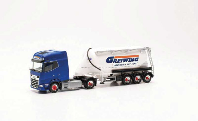 DAF XG+ Tractor with Bulk Trailer - Assembled -- Greiwing (blue, white, yellow, German Lettering)