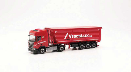 Scania CR 20 Tractor with Dump Trailer - Assembled -- Vracslux (red, white, German Lettering)