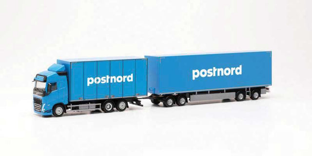 Volvo FL GL Swedish Box Truck with Trailer - Assembled -- Postnord (blue, white)