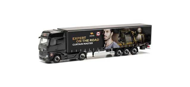Mercedes-Benz Actros Tractor with Curtain Trailer - Assembled -- Wielton/Tip (black, Curtain Master Graphics)