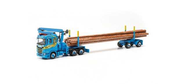 Scania CS 20 Tractor with Crane and Log Trailer - Assembled -- Martin Wittwer (blue)